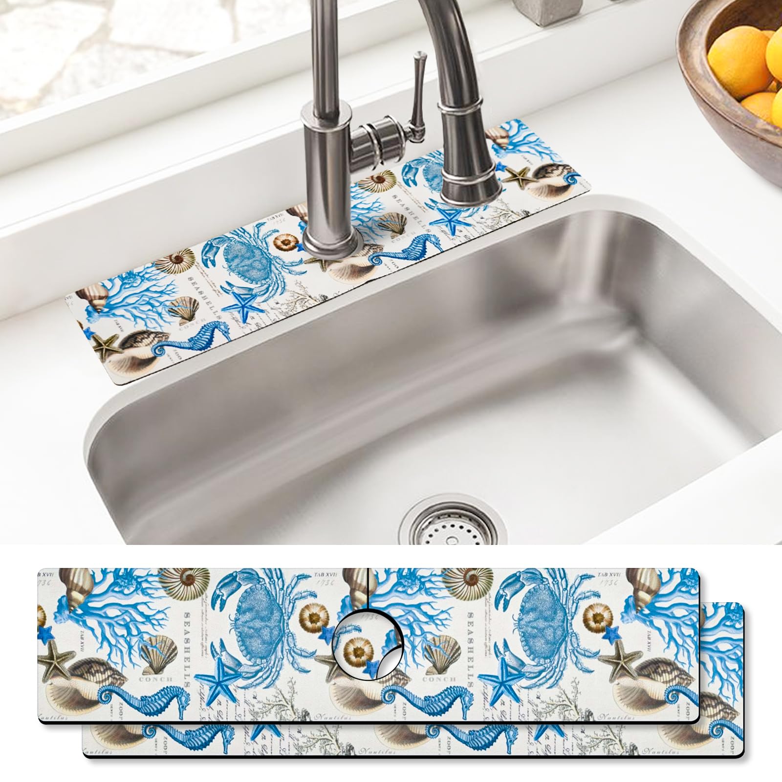 Sink Faucet Absorbing Mat, 2 Pack Drying Mat Around Faucet Sink Splash Guard Behind Faucet Sinkmat For Kitchen Bathroom Island Rv 24 * 5.5 Inch (60 * 14 cm)